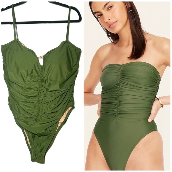 NWT J. Crew Safari Green Ruched One-Piece Swimsuit with Removable Straps 22 (3X) - Picture 1 of 16
